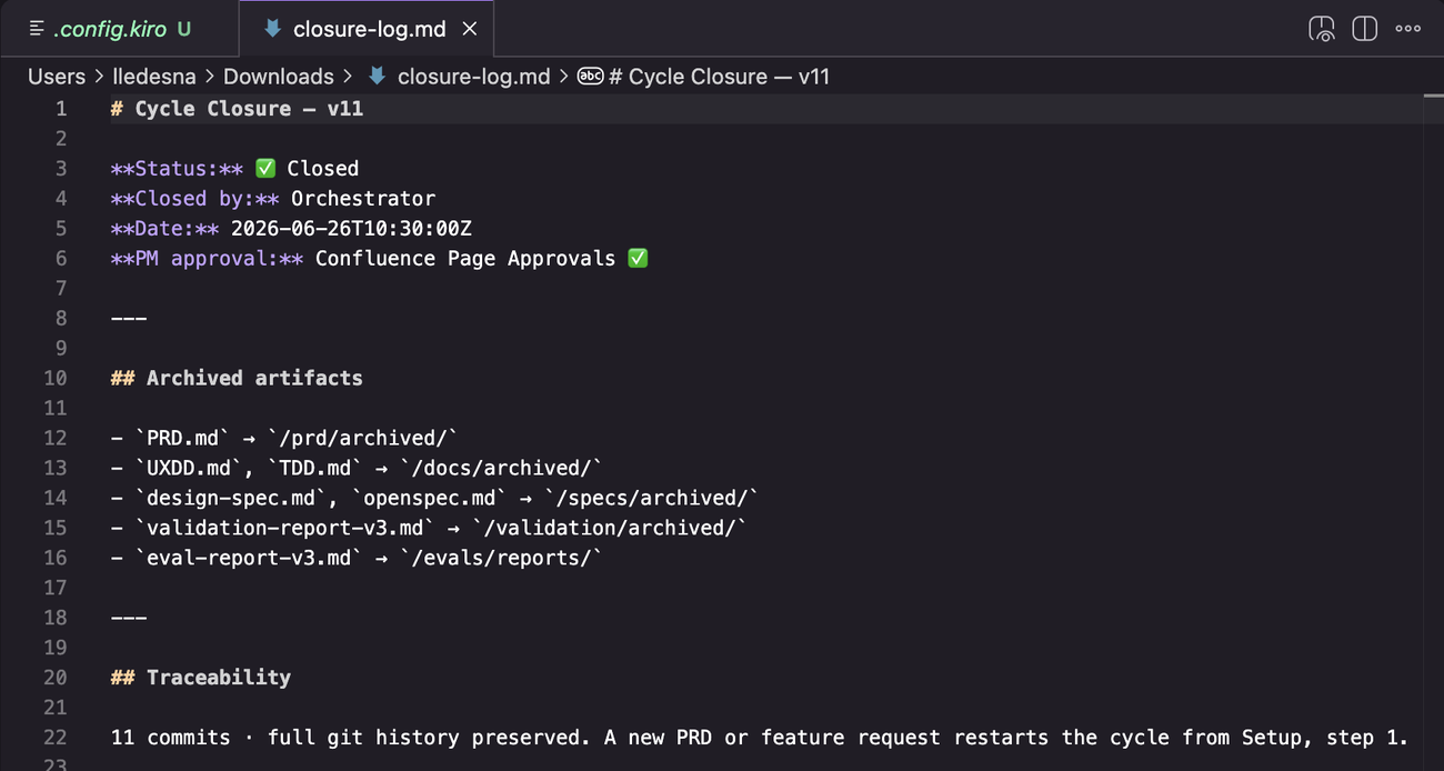 Closing the loop - cycle closure log